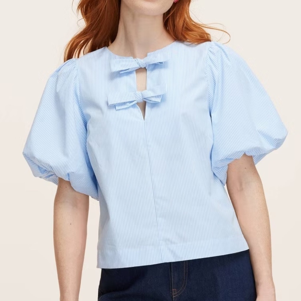 💚 kate spade new york Women's Blue and White Striped Blouse size L